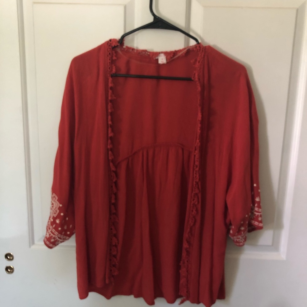 short red/ orange kimono with embroidery